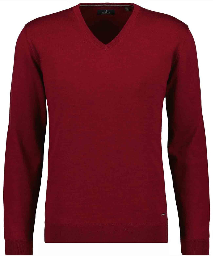RAGMAN Herren Merino-Pullover V-Ausschnitt, M Beere-620