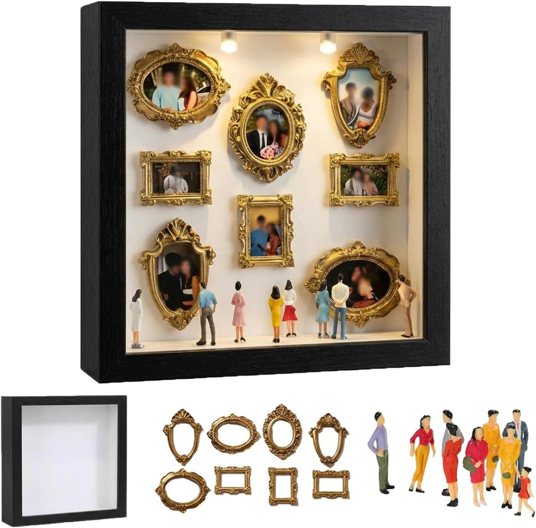 DIY Mini Museum Silhouette Box, Foto Erinnerungsanzeige Set mit 8 Mini Goldene Rahmen &amp; 8 Zufällig F
