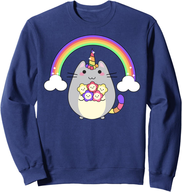Caticorn Rainbow And Flowers Portrait Sweatshirt