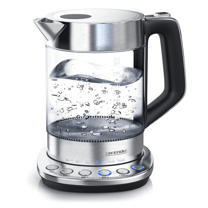 Arendo - Glas Wasserkocher mit Temperatureinstellung - Warmhaltefunktion 30min - 1,5 Liter Füllmenge