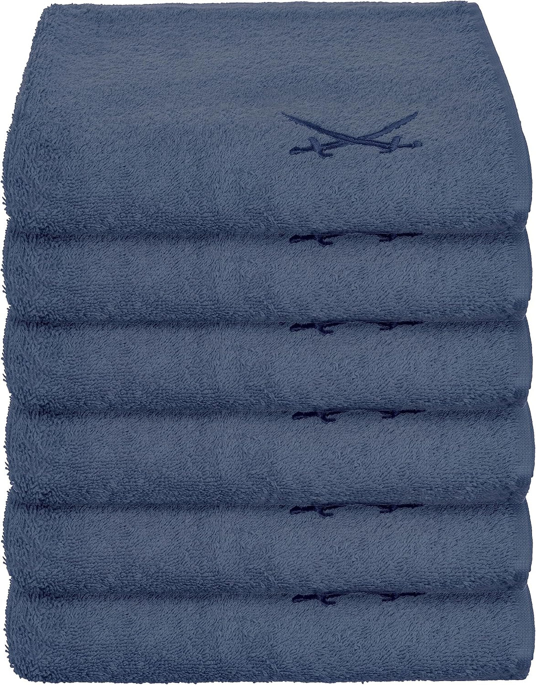 Sansibar Handtuch mit gesticktem Säbel Logo Badtuch 100% Baumwolle 50x100 cm (6er Set, Blau) 6er Set