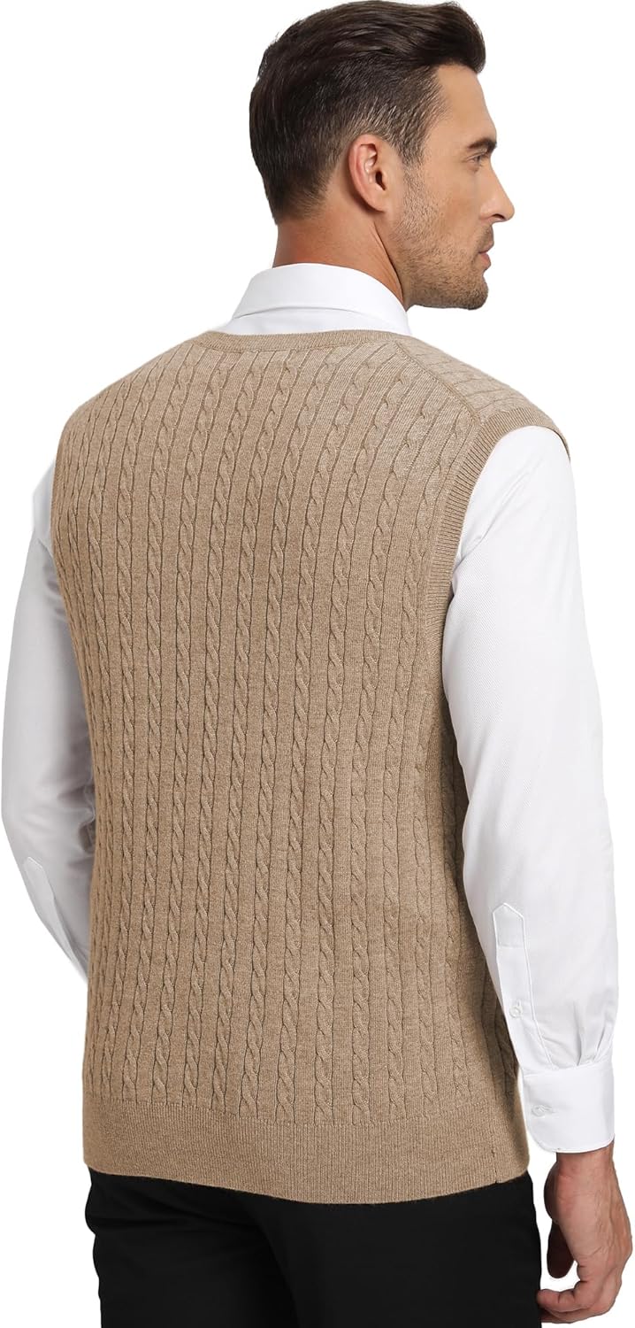 Kallspin Herren Strickweste Pulunder Ärmellos Zopfstrick V-Ausschnitt aus Wollmischung XL Kaffee, XL