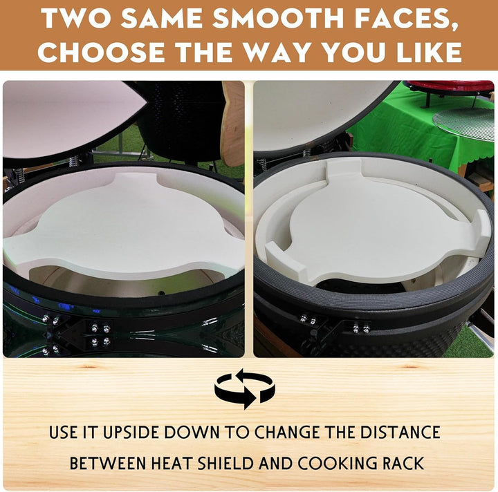18.3'' Pizzastein & Heat Deflector für Kamado Zubehör – Extra Dicker Keramik Conveggtor mit 3 Beinen