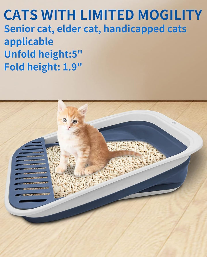 Katzentoilette Flach Gross, Katzenklo Flach Mit Schaufel, Katzenklo Niedrig für alte Katzen, Reiseto