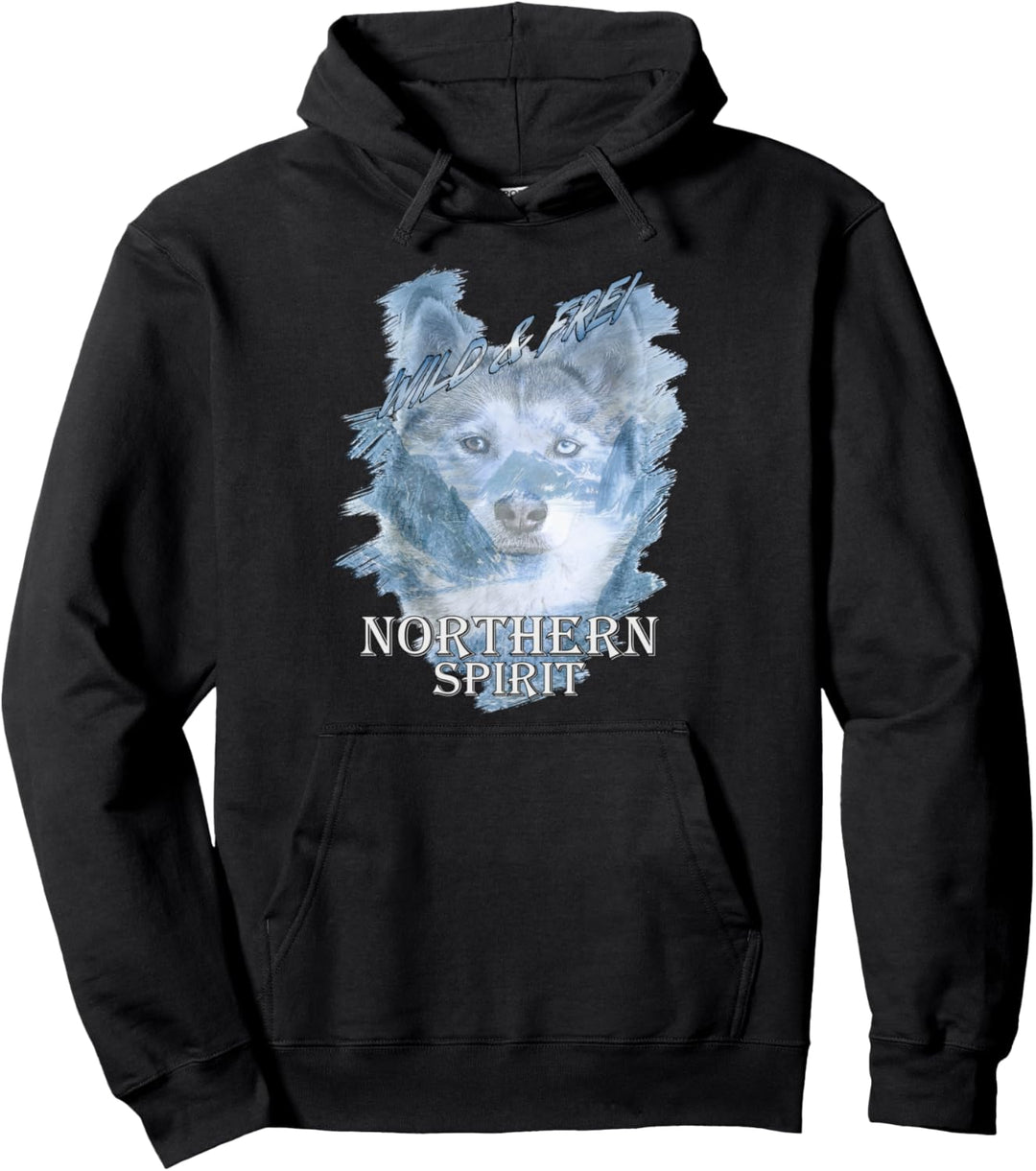 Husky Wild und Frei Northern Spirit Sleddog Hund Pullover Hoodie