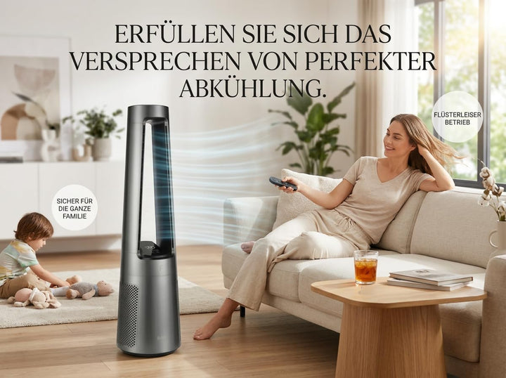 Fakir TVL 100 Flügelloser Turmventilator - DC-Motor, 12 Lüfterstufen, 30 dB(A), 60° Oszillation, 12h