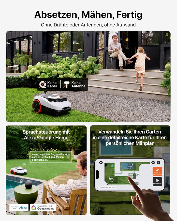Segway Navimow i220 LiDAR Mähroboter ohne Begrenzungskabel mit Garage M, für 2000 m², bis 45% Steigu