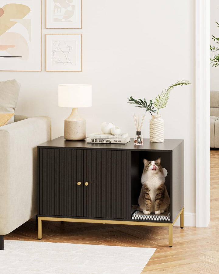 Katzenklo Schrank, Katzenkloschrank mit Doppeltüren, Katzenhaus mit Kratzmatte, hohe Beine, für Katz