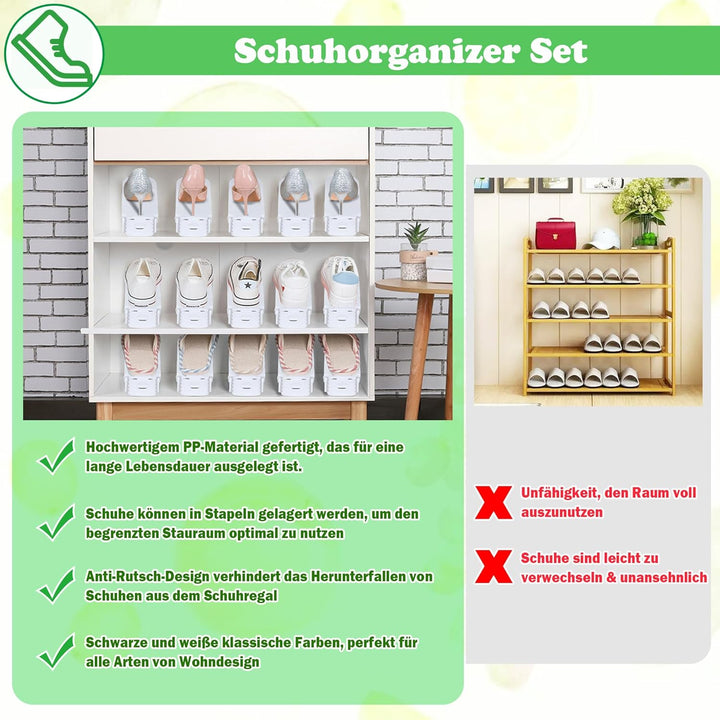 SUBTLETY Einstellbare Schuhstapler 20 Stück PP Schuhregale Höhenverstellbar Schuhorganizer rutschfes