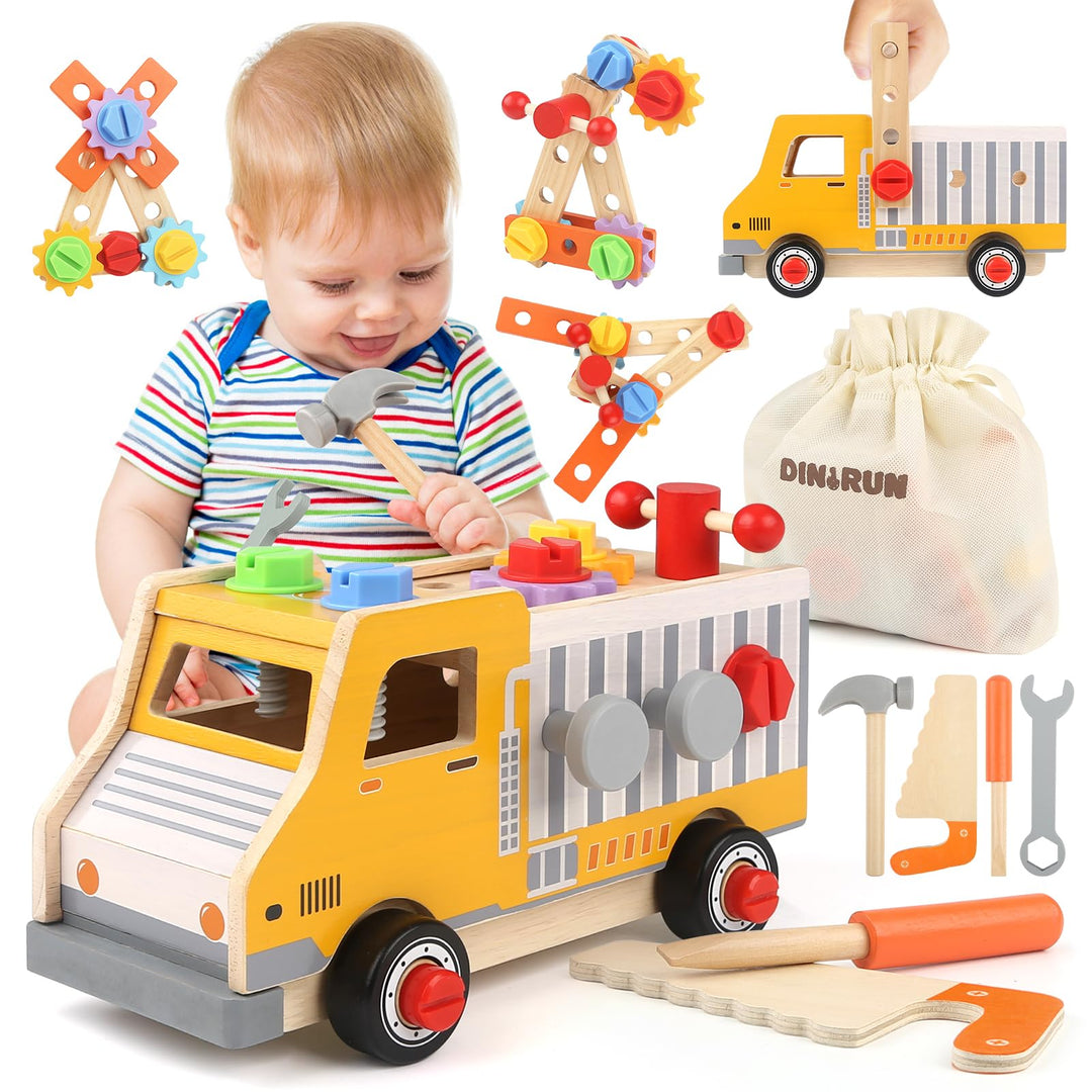 DINORUN Werkzeugkoffer Kinder, Kinderwerkzeug Kinderspielzeug, Holzspielzeug Montessori Spielzeug ab