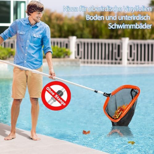 KGC Pool Kescher, Professionelles Poolkescher aus Metall, Doppelschichtiger Tiefenkescher mit Alumin