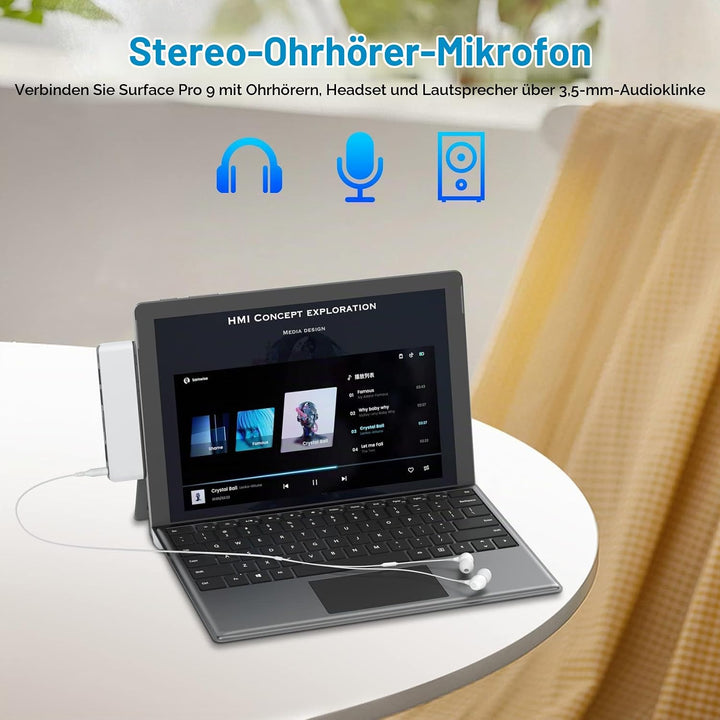 Surface Pro 9 Dockingstation mit 4K HDMI, USB C Thunerbolt 4 (Display+Daten+PD), USB 3.0 * 2, SD/TF