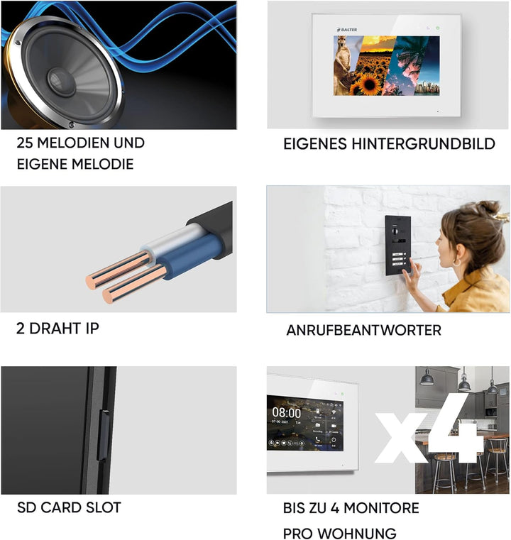 Balter EVO-HD Video Türsprechanlage, Video Türklingel, Smartphone App, 1 Familienhaus Klingel, 1X 7