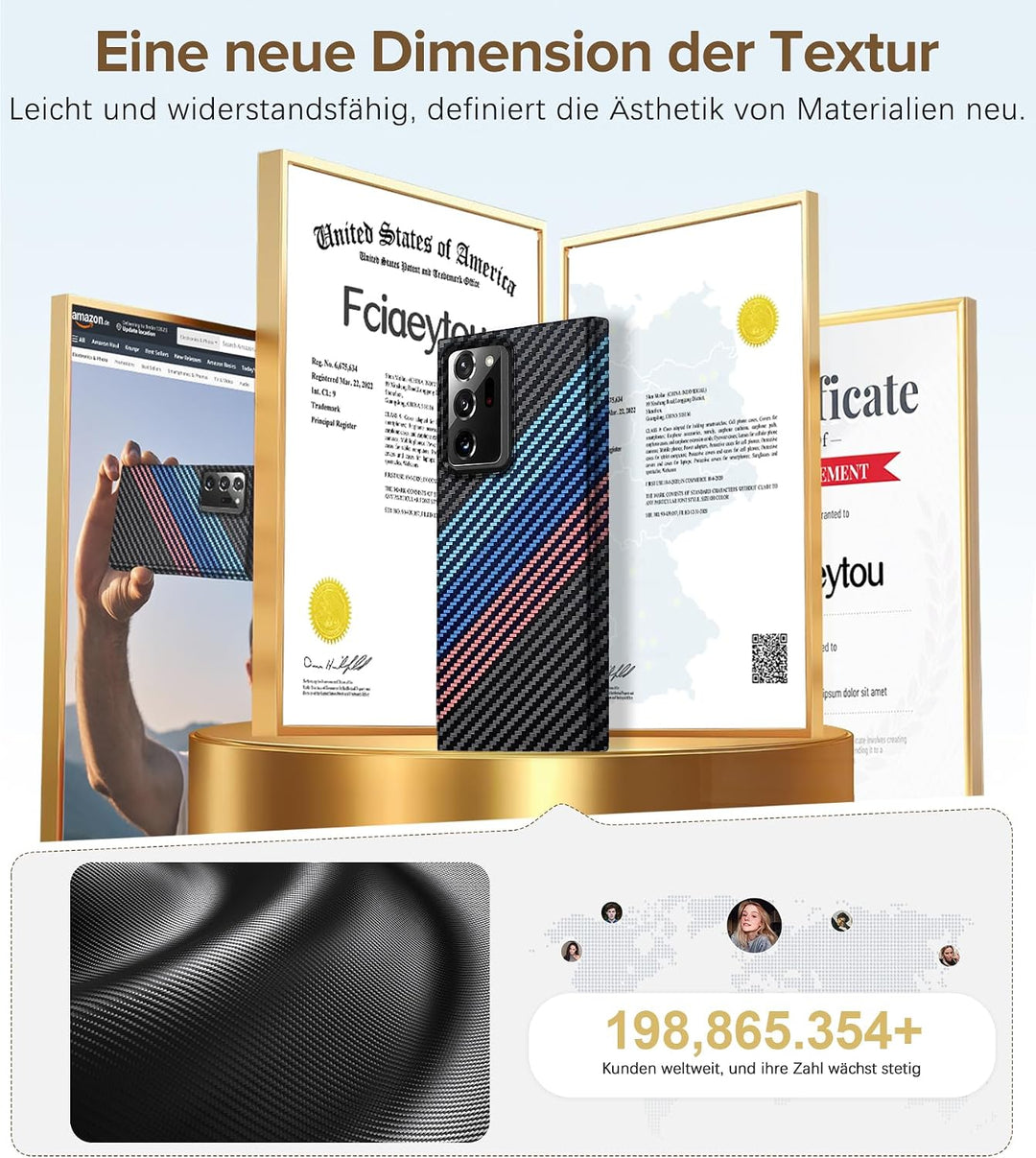 für Samsung Galaxy Note 20 Ultra Hülle Magnetisch mit Panzerglas, Carbonfaser Optik Handyhülle, Stos