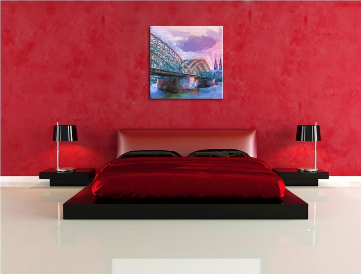 Pixxprint Brücke Kölner Dom als Leinwandbild Quadratisch/Grösse: 70x70 / Wandbild/Kunstdruck/fertig