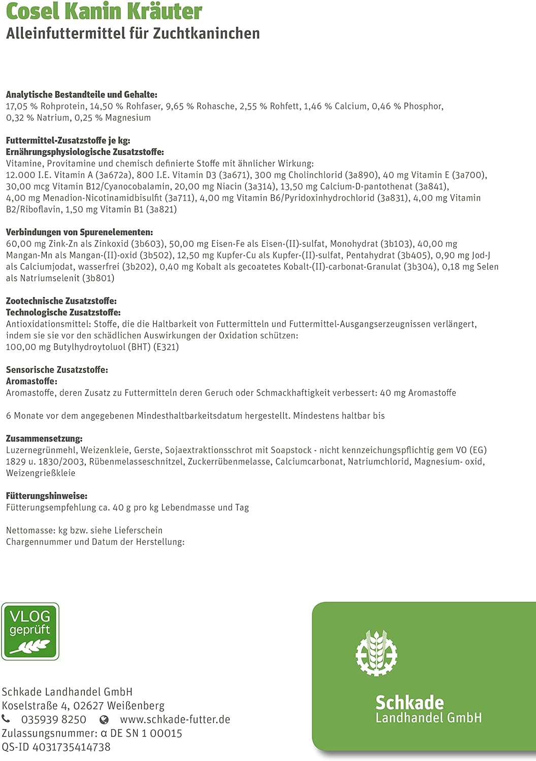 Schkade Landhandel GmbH Cosel Kanin Kräuter (25 kg) 25 kg (1er Pack), 25 kg (1er Pack)