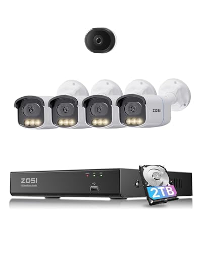 ZOSI PoE Überwachungskamera Set Aussen, 8CH 4K PoE NVR, 4X 5MP Outdoor IP Kameras mit F1.0 Grosse Bl