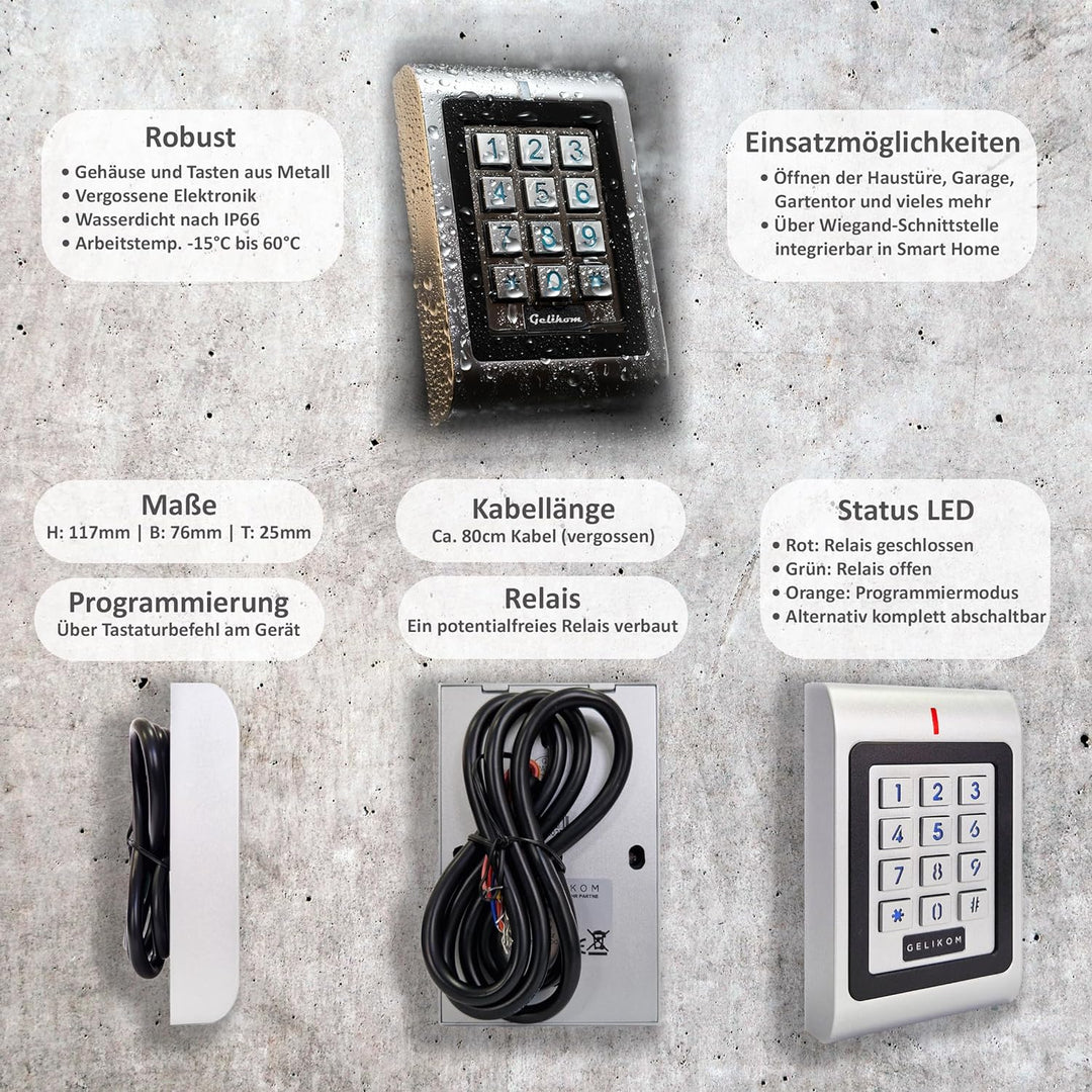 Gelikom SK1-W Wasserdichtes RFID und PIN Codeschloss Türöffner Transponder Passwort, Codeschloss
