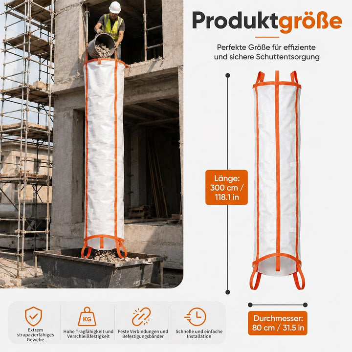 Schuttrutsche 3m – Flexible Bauschuttrutsche aus robustem Material | Einfache Installation für Bau-