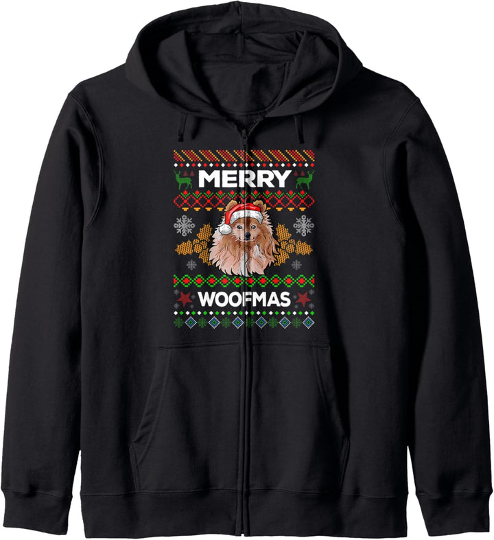 Merry Woofmas Ugly Sweater Weihnachten Zwergspitz Hunde Kapuzenjacke