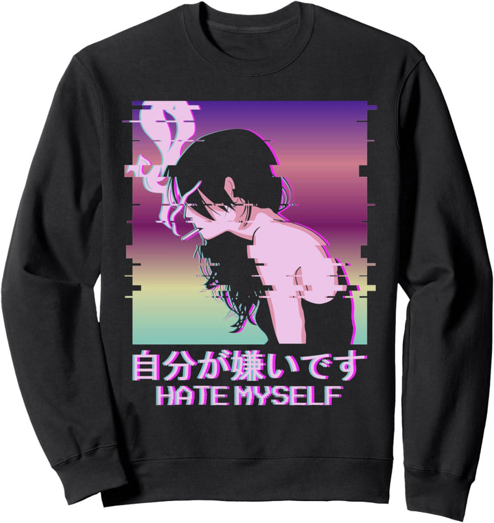 Hate Myself Lofi Vaporwave Alt Indie Aesthetic Anime Girl Sweatshirt