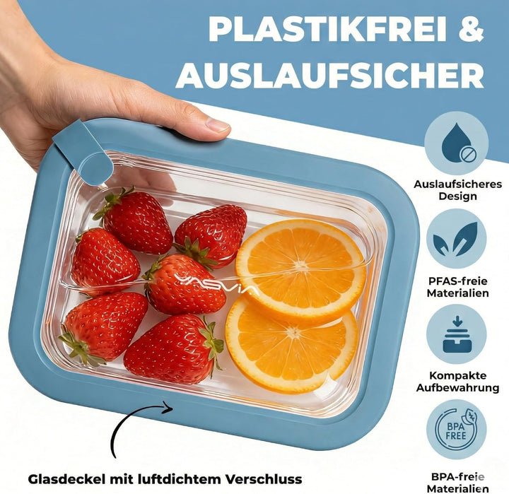 Meal Prep Glas (Mix-Set) Frischhaltedosen Set plastikfrei, Borosilikatglas Vorratsdosen, Silikondeck
