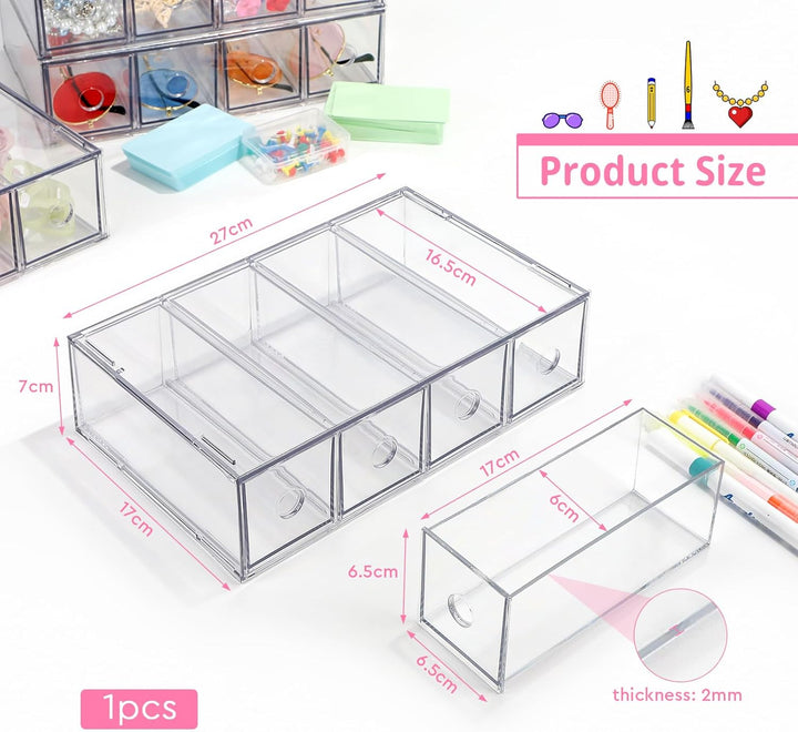 SUPAWAY Schreibtisch Organizer mit 4 Schubladen Transparenter Schubladenkasten Schubladenorganizer S