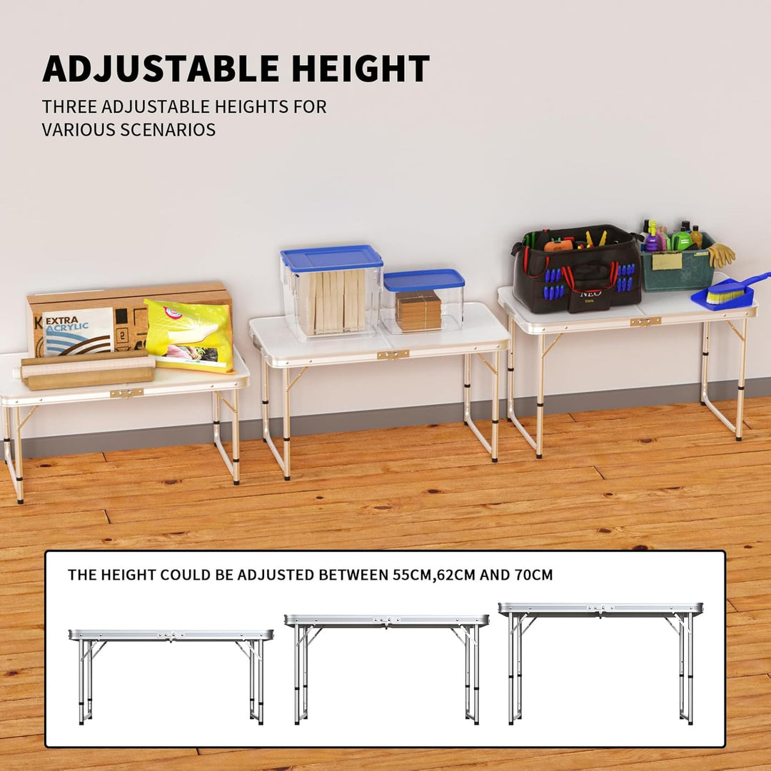 Campingtisch Klappbar Alu + MDF Klapptisch mit Tragegriff, Picknicktische/Partytische/Angeltische, L
