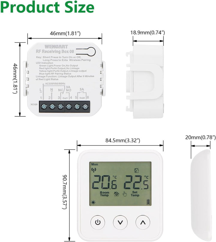Wengart Wireless Thermostat & Empfänger WG01RF, Programmierbares LCD-Display Arbeiten für Strahlende