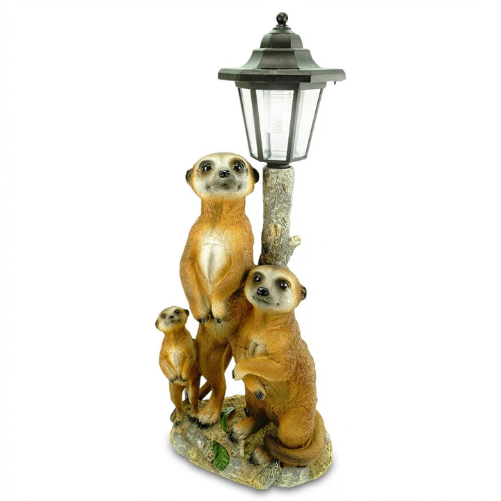 Kremers Schatzkiste Erdmännchen Familie mit Solarlaterne Figur Gartenfigur 51 cm Erdmännchenfamilie