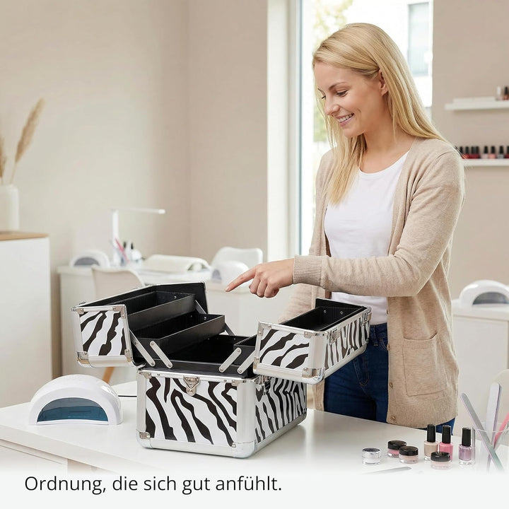 N&BF Kosmetikkoffer Zebra Design – Stylischer Schminkkoffer Damen leer & Klein | Beauty Case Abschli