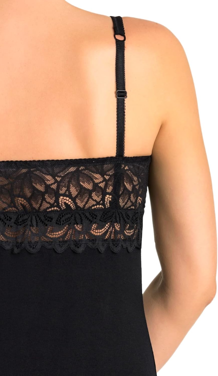 Teyli Damen Nachthemd mit Spitze XL Schwarz, XL Schwarz