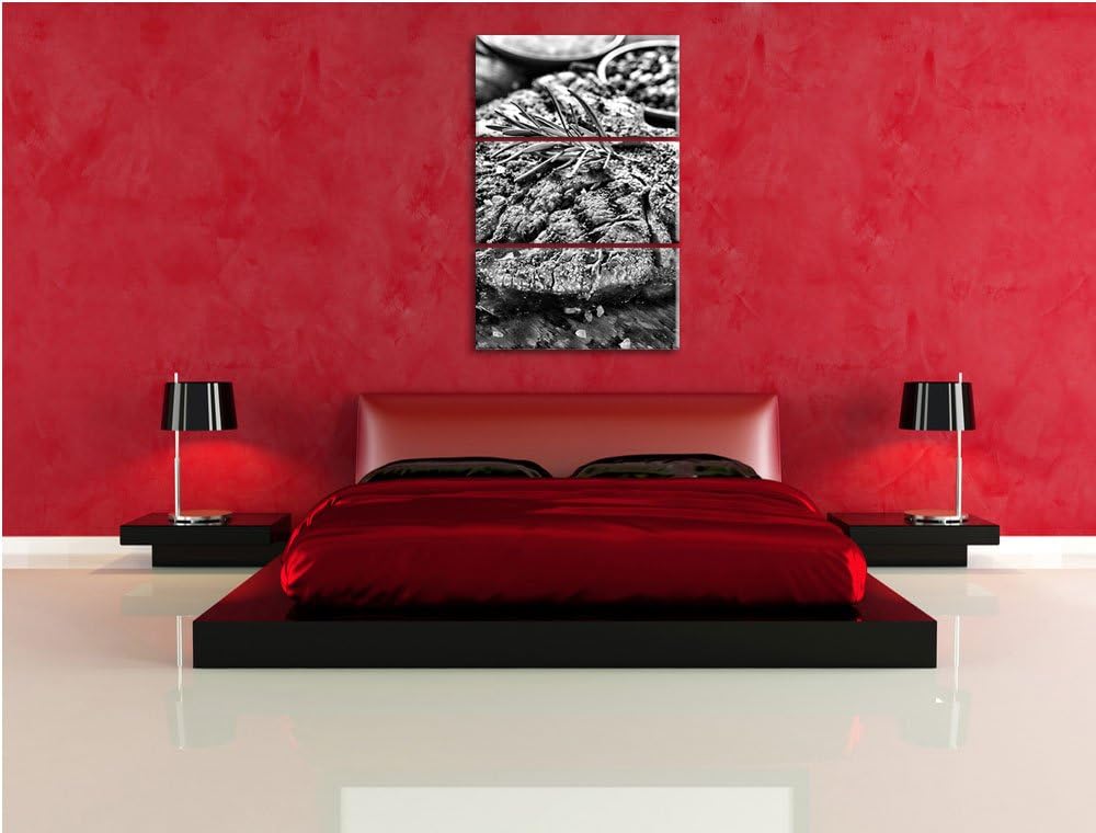 Pixxprint Leckeres Fleisch mit Rosmarin als Leinwandbild/Grösse: 3 Teilig (120x80) / Wandbild/Kunstd