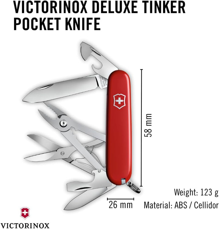 Victorinox Schweizer Taschenmesser, Deluxe Tinker, Multitool, 17 Funktionen, Klinge, gross, Dosenöff