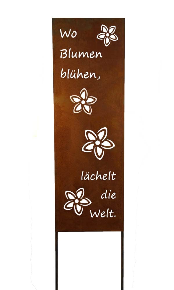 Bornhöft Schild Spruchtafel Gartenschild Edelrost rostige Gartendeko 115cm Edelrost (Wo Blumen blühe