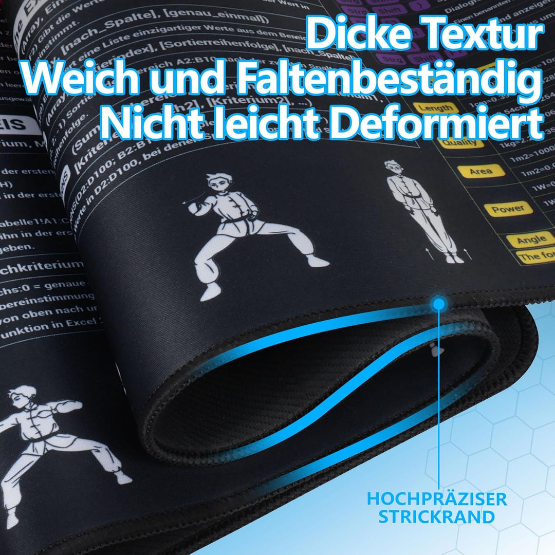 DAWNTREES Excel Mauspad Deutsch,Tastenkombinationen,120X60cm,Gross Gaming Mouse Pad XXL, Schreibtisc