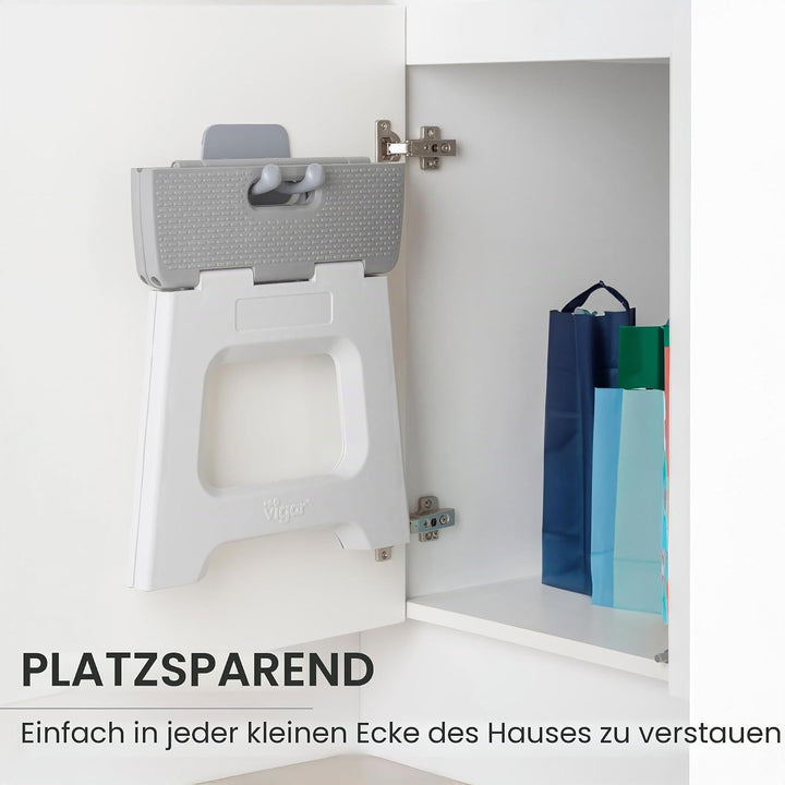 VIGAR Compact Tritthocker klappbar 27 cm mit Griffen Compact Grau 27 cm, Compact Grau 27 cm