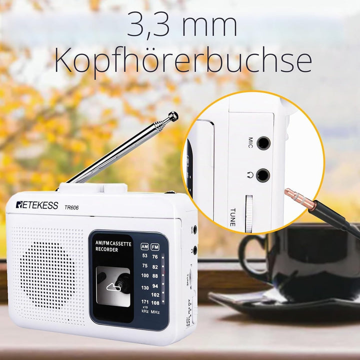 Retekess TR606 Tragbare Kassettenspieler und Tape Recorder Walkman, Kleines FM AM Radio, Walkman Kas