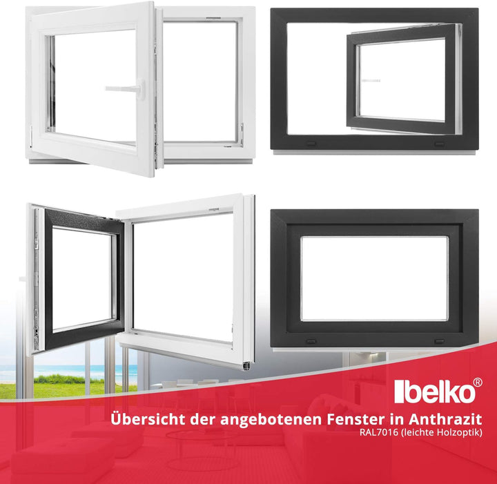 Kellerfenster - Kunststoff - Fenster - innen weiss/aussen anthrazit - BxH: 80 x 60 cm - 800 x 600 mm