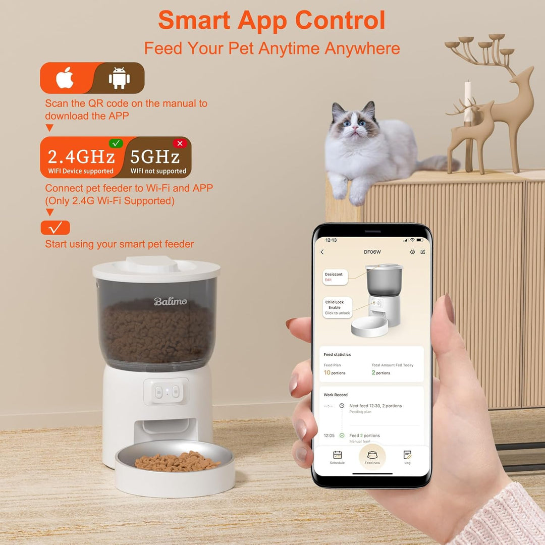Balimo Futterautomat Katze | 3L Automatischer Futterspender Katze 2,4 G WiFi | App Steuerung mit Ede