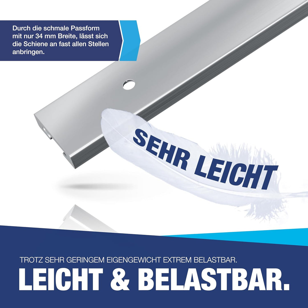 NTG Airlineschiene 2 Stück je 2m mit 10 Stück Fitting | eckige Form | mit Bohrungen | 1975mm | Alumi