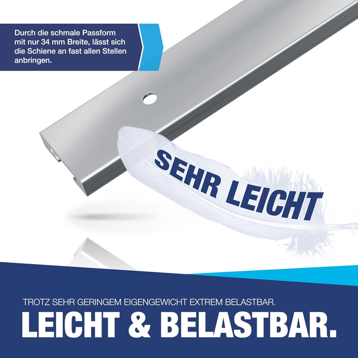 NTG Airlineschiene 2 Stück je 2m mit 10 Stück Fitting | eckige Form | mit Bohrungen | 1975mm | Alumi