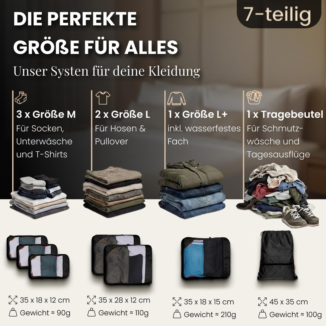 Packtaschen Kompression für Koffer und Rucksack [7-teilig] - mehr Platz im Koffer oder Backpack durc