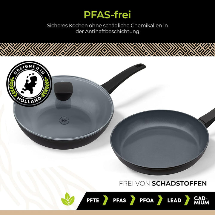 Be Living Delight Pfannenset 4-teilig, Bratpfanne 20/24/28 cm + Wokpfanne 28 cm mit Deckel, Non Stic