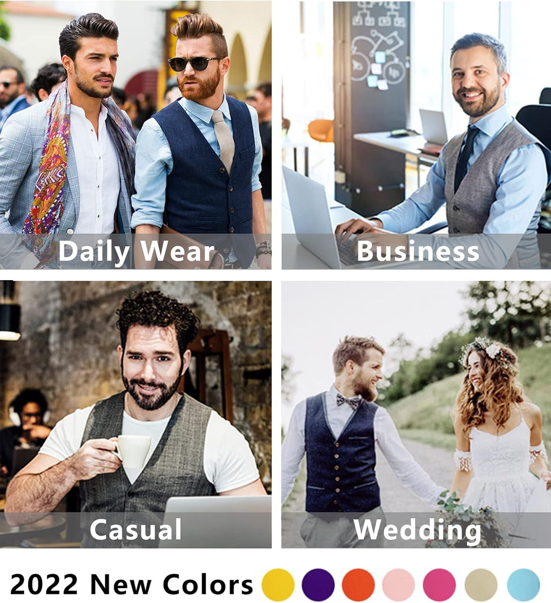 HISDERN Herren Formale Hochzeit Party Weste Baumwolle Einfarbig Weste XXL Z1 - Champagner, XXL Z1 -
