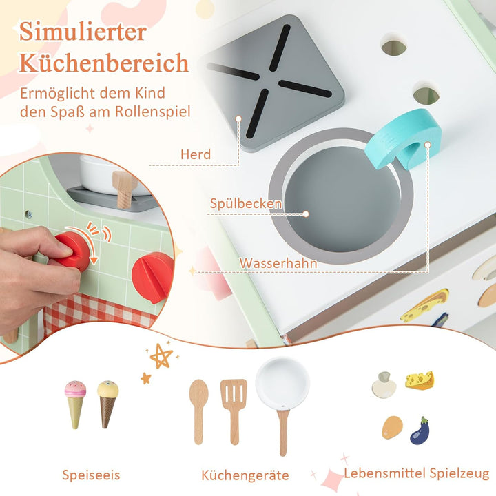 DREAMADE Lauflernwagen Holz, 6-in-1 hölzerne Lauflernhilfe, Baby Walker mit Blöcken &amp; 9 Teilen Zubeh