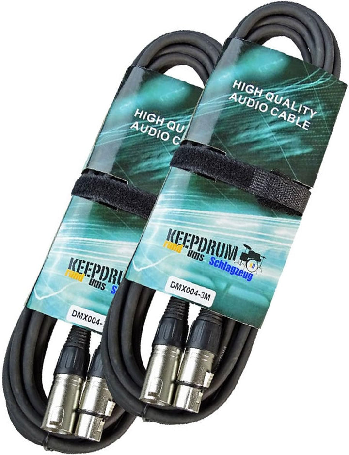 keepdrum DMX-Kabel Set 3-pol XLR 100 Ohm je 2 Stück 3m/10m/15m