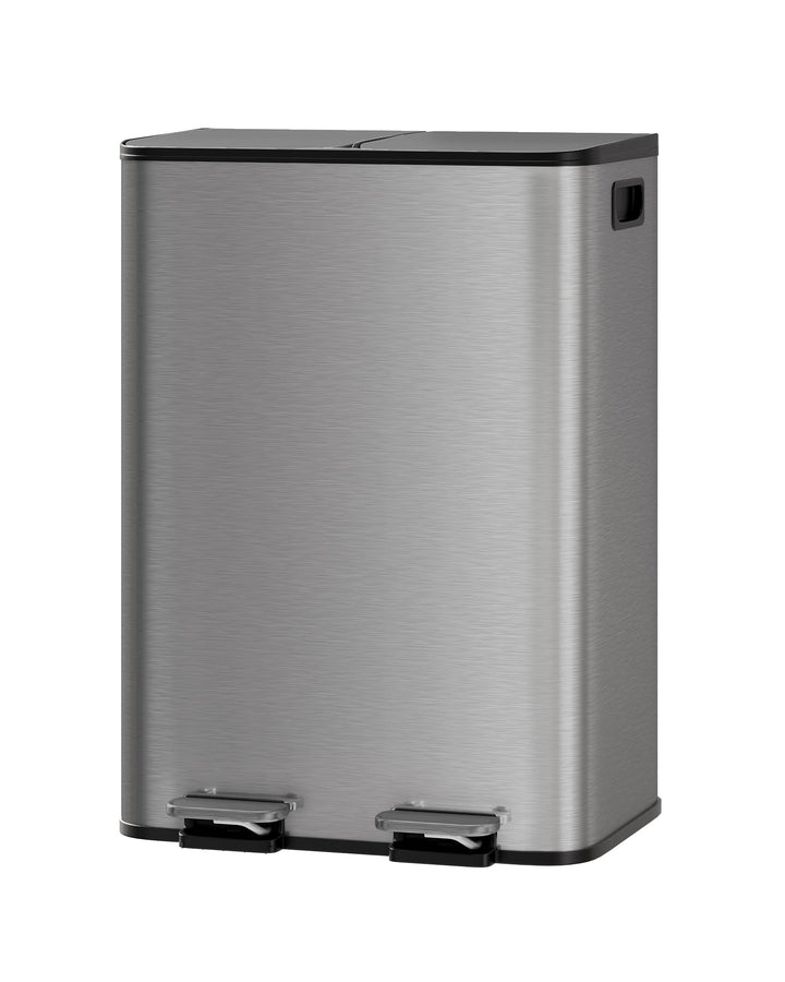 GarveeHome Mülleimer Küche, 2 x 30 L, Mülltrennsystem 2 Fächer, Metall-Tretmülleimer mit Seitlichem