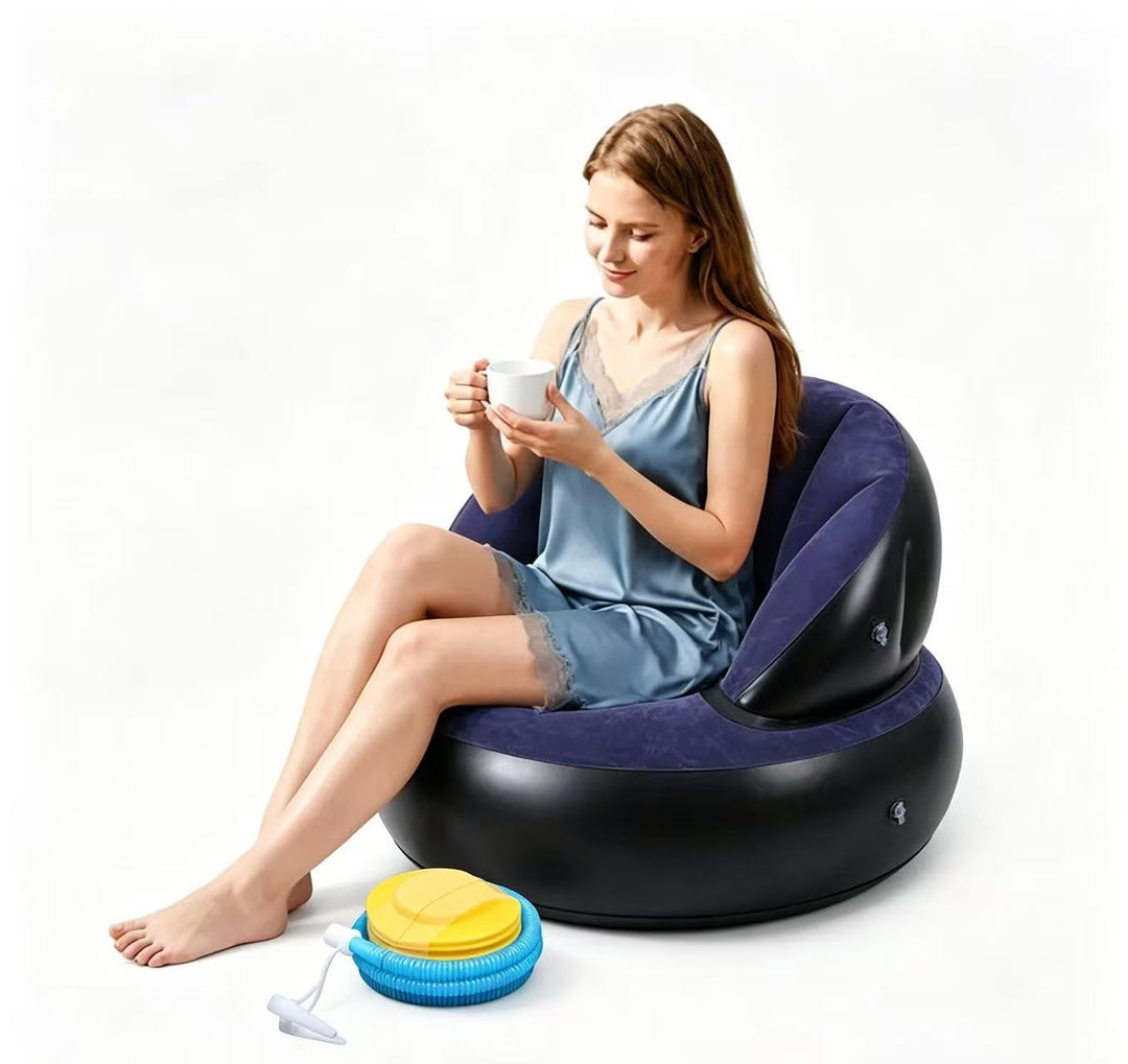Sitzsack Aufblasbar Luftsofa Couch - Aufblasbares Sofa mit Fusspumpe Beflockt - Camping Sofa Aufblas