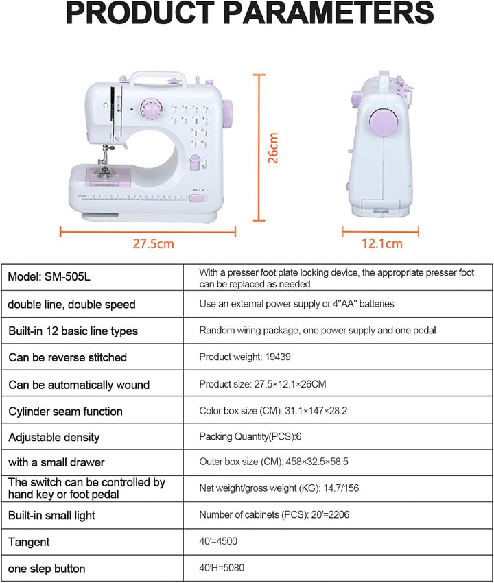 Mini Nähmaschine für Anfänger 12 Stiche Haushalt Doppelfaden Multifunktionsnähmaschine für Kinder EU
